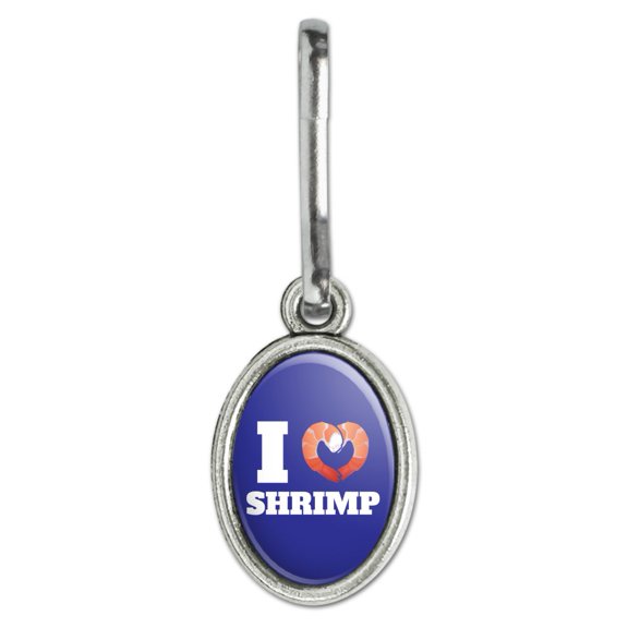 I Love Shrimp with Heart Antiqued Oval Charm Clothes Purse Suitcase Backpack Zipper Pull Aid