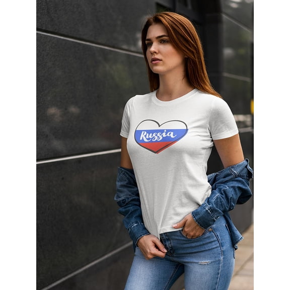 Russia Flag Heart T-Shirt Women -Image by Shutterstock, Female XX-Large