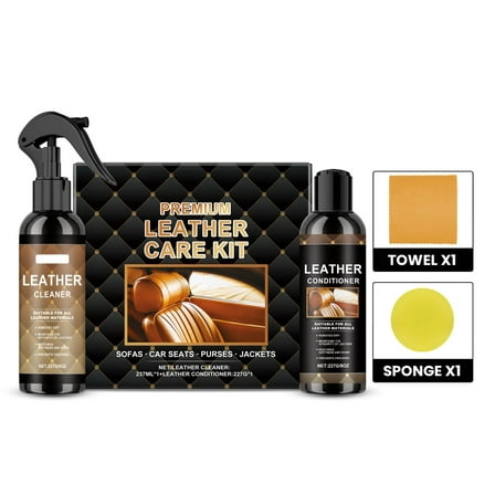 Leather Honey Complete Leather Care Kit: 8oz Cleaner, 8oz Conditioner, Sponge and Towel, Non-Toxic Leather Care, Restore Couches, Car Seats & Interior, Jackets, Shoes & Bags, for Any Color