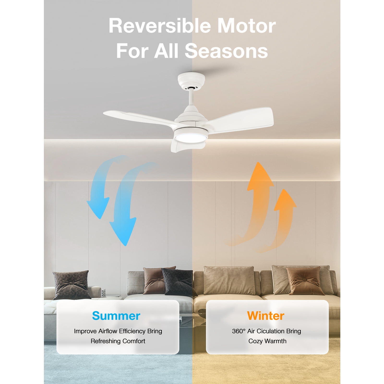 Warmiplanet 2-Pack 30" Small Ceiling Fan with Light & Remote, White, Dual-Color Blades, DC Motor, 6 Speeds, 3-Color Light, Reversible, Timer