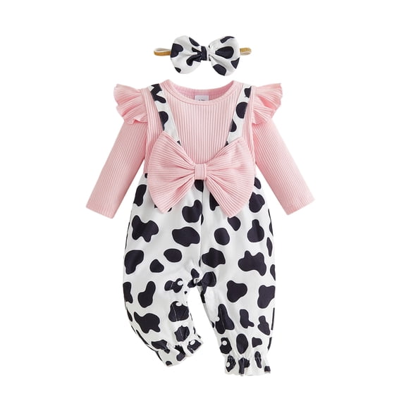 Loicainy Infant Baby Girl Fall Romper Outfit 3 6 9 12 18 Months Crew Neck Long Sleeve Jumpsuit and Bow Headband