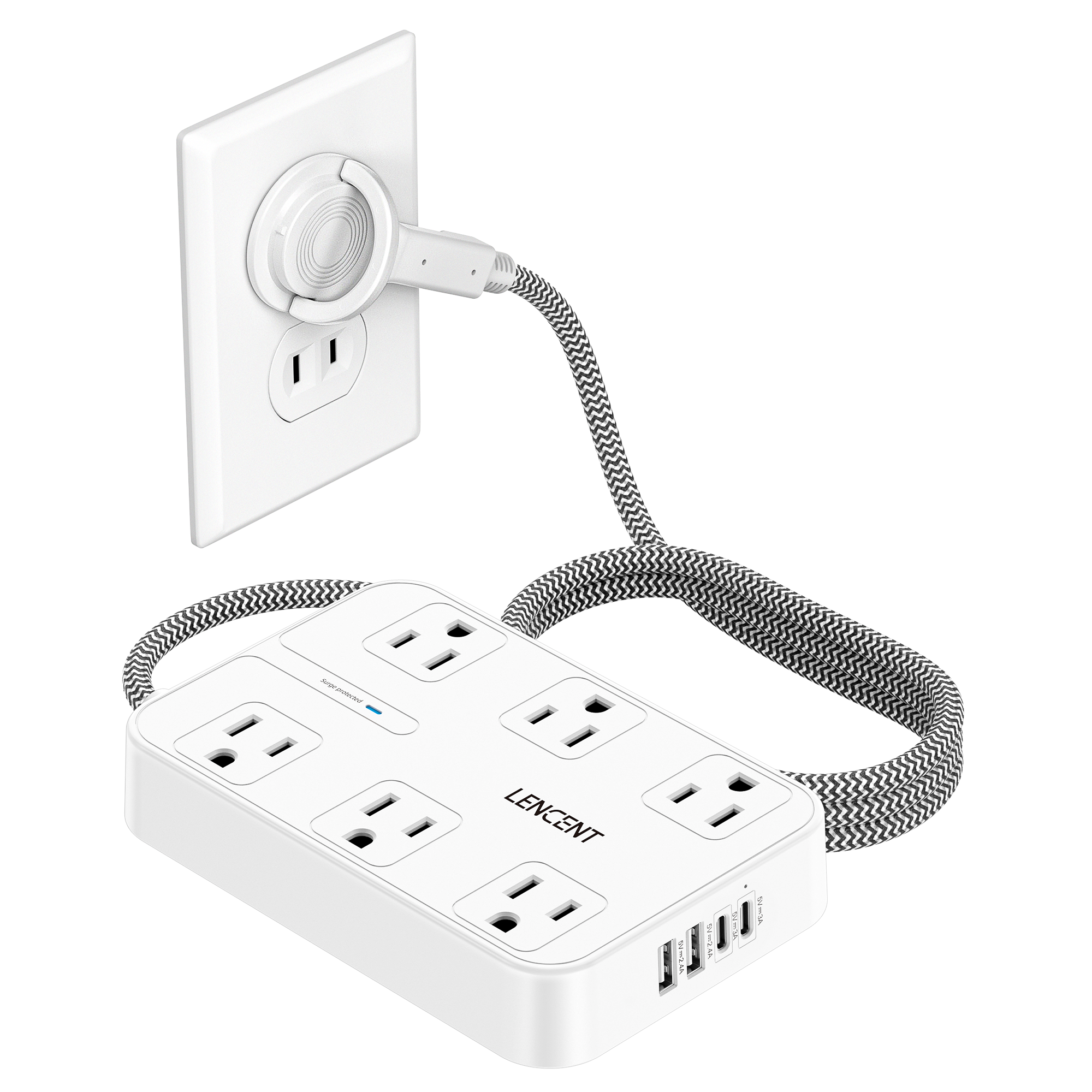 LENCENT 2-Prong Power Strip with 6ft Extension Cord