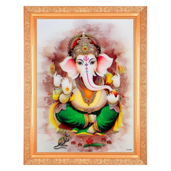 Bm Traders Modern Art Ganesha Vintage Collection 5 Dimensional Layer (With 5D Effect) Art Work Photo In Golden Frame Big (14 X 18 Inches)