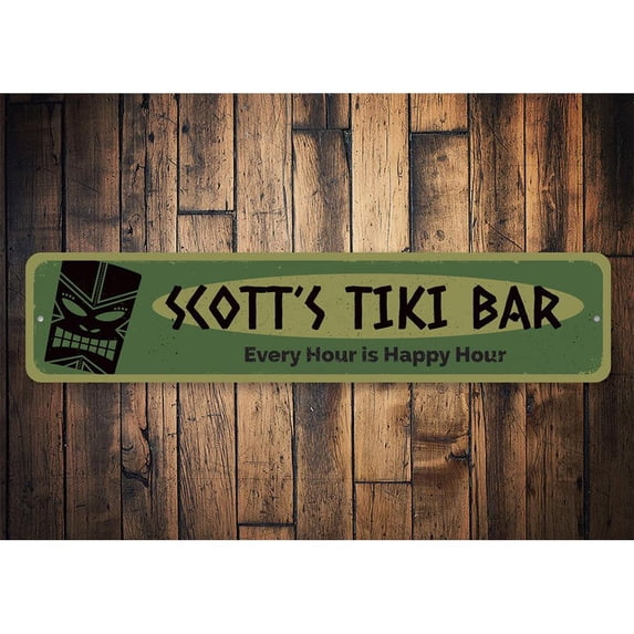 Every Hour is Happy Hour Tiki Novelty Decor, Metal Wall Sign - 4x18 Inches