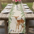thumbnail image 4 of Botanical Table Runner - 48 Inch Long Spring Leaves Flowers Deers Birds Country Biege Cotton and Linen Blended Dress Scarves Farmhouse Table Runner for Kitchen Dining, Coffee Table, 13" x 48", 4 of 8