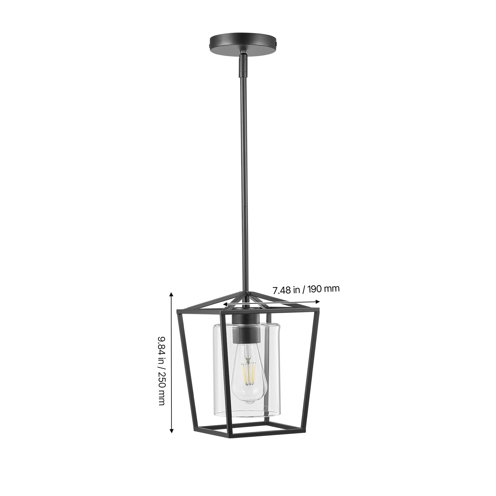 VEVOR 1-Light Black Pendant Light, 1 Pack, Farmhouse Iron Cage Metal Pendant Lighting with Clear Glass Shade, Adjustable Height Hanging Ceiling Lighting for Bedroom, Hallway, Entryway, Kitchen