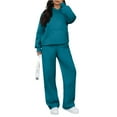 thumbnail image 3 of Kixjoy Lounge Sets for Women Plus Size Fashion Long Sleeve Sweatsuit Athletic Warm Hoodies and Pants 2 Piece Plain Fall Womens Clothing with pockets, Cyan M, 3 of 4