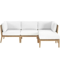 Lounge Sectional Sofa Set, Grey Gray Natural, Teak Wood, Outdoor Patio Balcony Cafe Bistro Garden Hospitality Restaurant, Modern Contemporary HB34455