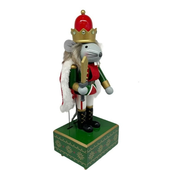 Festival Mouse Walnutcracker Wind Up Music Box Wooden Mechanical Art Piece for Living Room