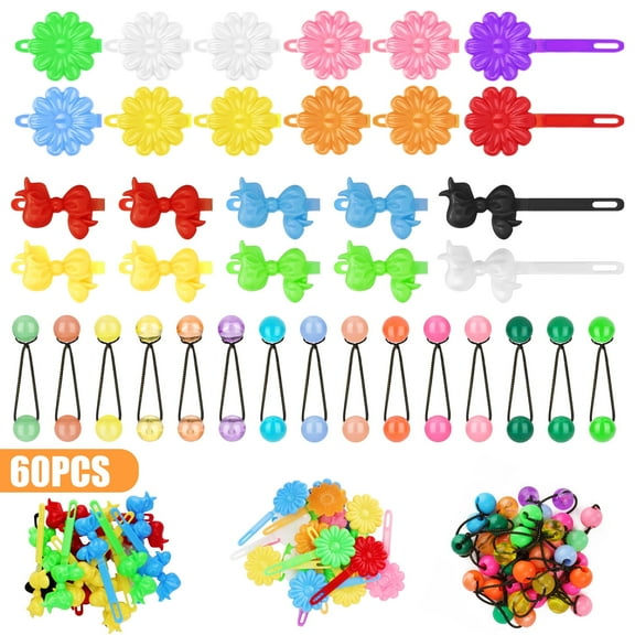 EEEkit 60pcs Self Hinge Hair Barrettes for Girls, 80s 90s Bow Flower Hair Pins, Ball Hair Ties, Random Colors