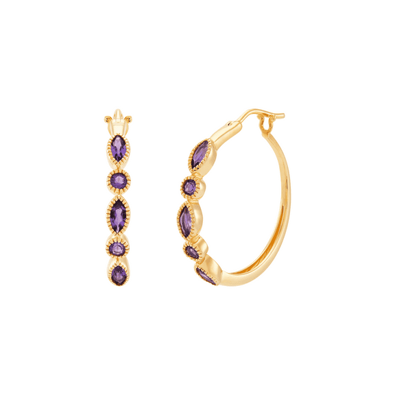 Women's Welry 1 cttw Natural Amethyst 23mm Hoop Earrings in 10kt Yellow Gold