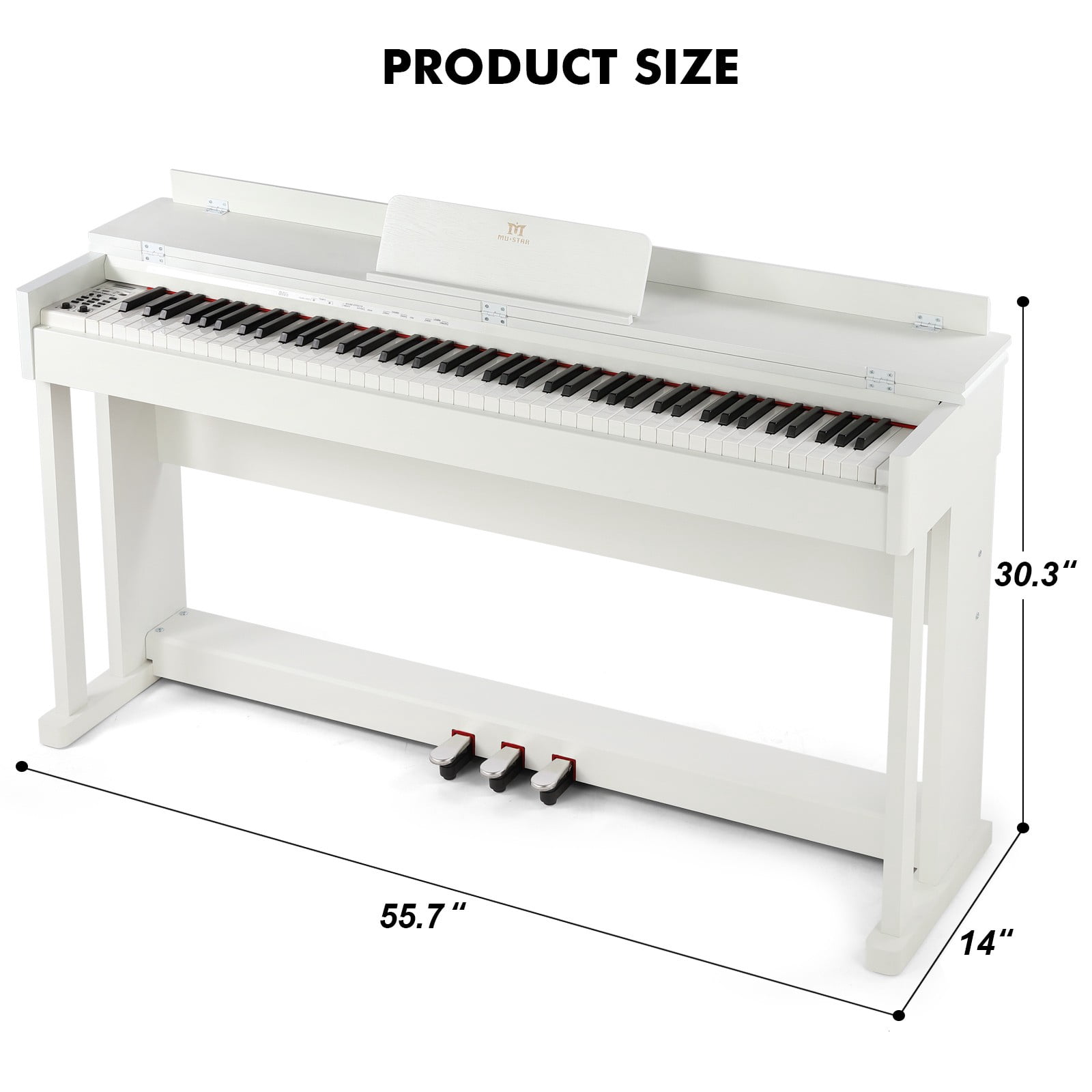 MUSTAR White 88Keys Full Size Weighted Hammer Action Digital Piano Keyboards DREAM Source with 3-Pedal