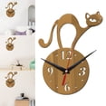 thumbnail image 3 of Relojes de pared sencillos con diseño de gato, de cuarzo, con espejo acrílico y aguja, sin marco y silenciosos. Marrón, 3 of 7