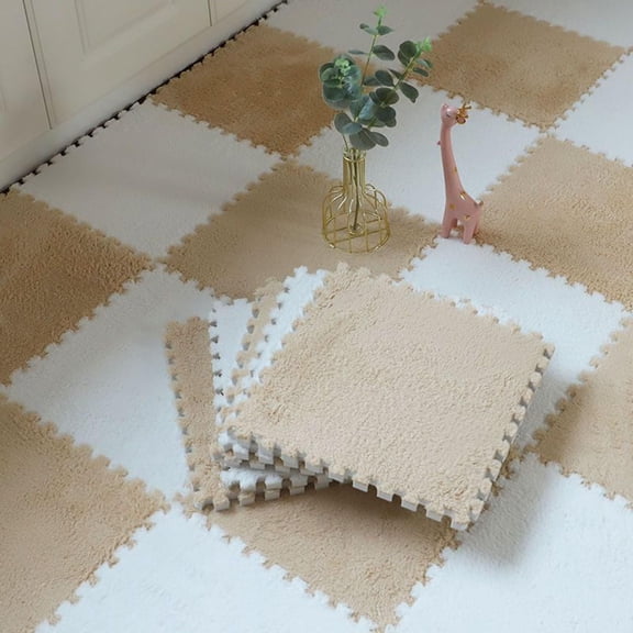 Plush Interlocking Carpet Tiles, Non-Slip Foam Puzzle Mats for Home, Playroom and Gym Flooring