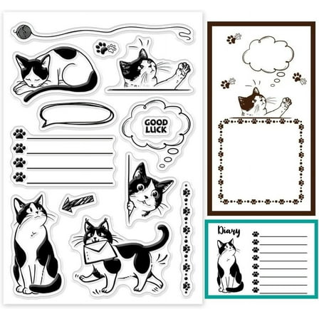 Cat Border Clear Stamps Cat Paw Silicone Clear Stamp Seals Diary Frame Animal Transparent Stamps for DIY Scrapbooking Cards Making Photo Album Journal