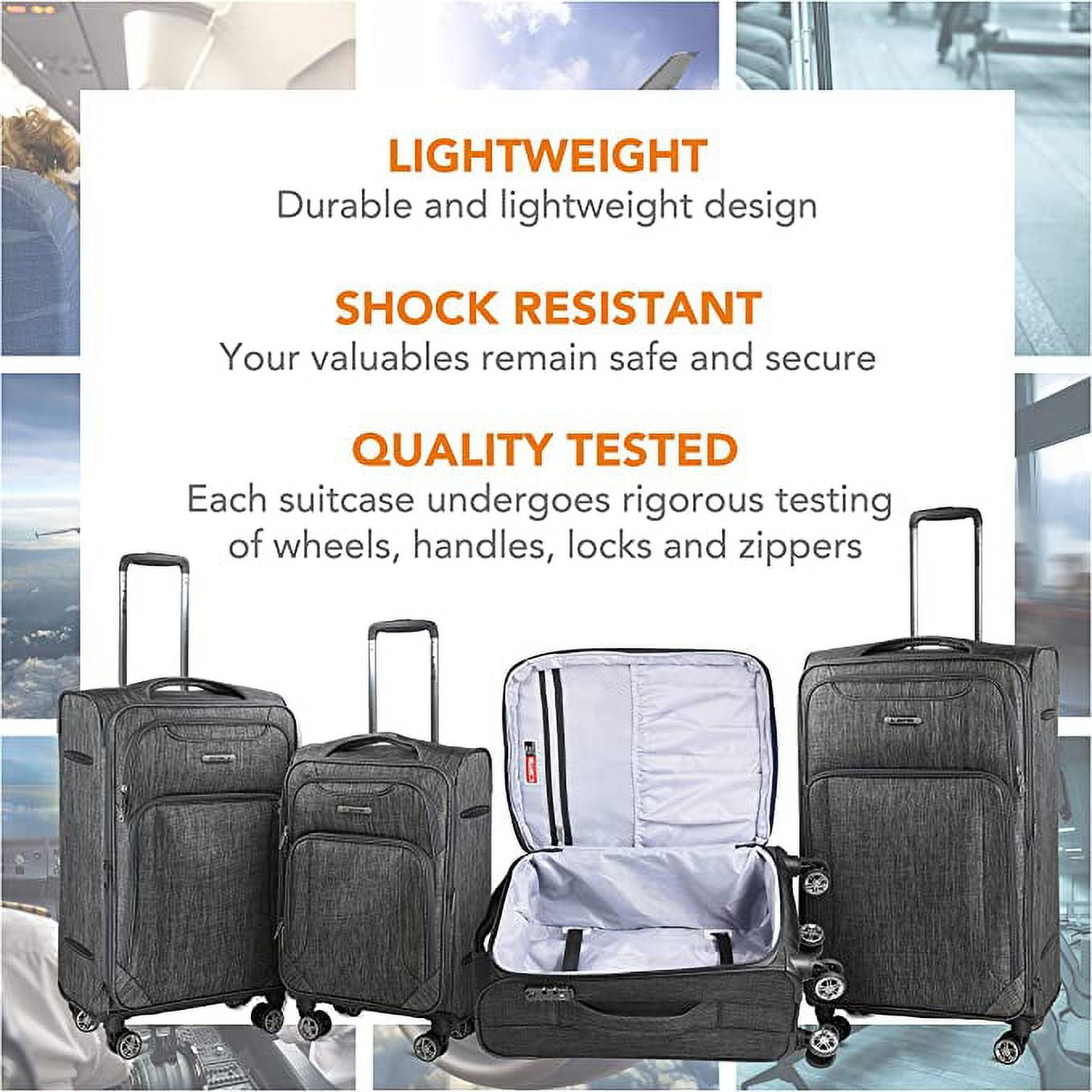 Cantor 20" Adult 3 Piece Softside Spinner Lightweight Luggage Set, Gray