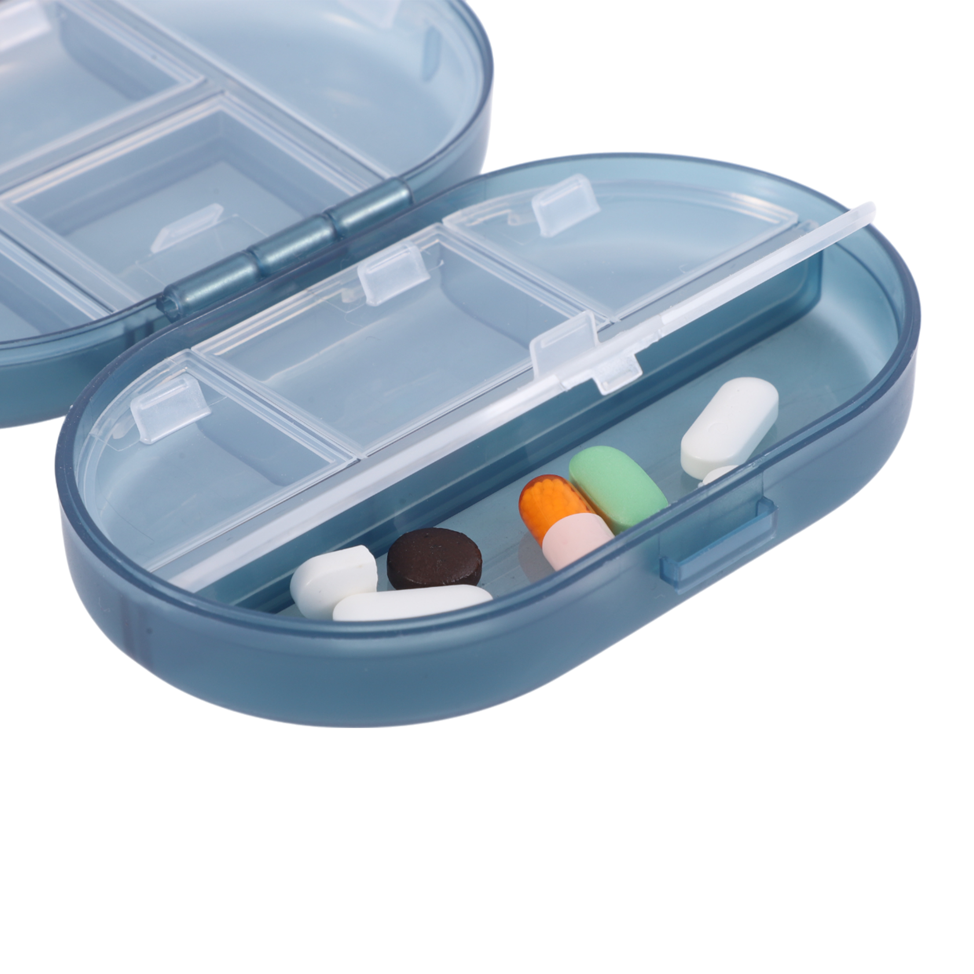 Unique Bargains Lightweight 8 Grids Flip Up Double Layer Pill Case Clear Blue