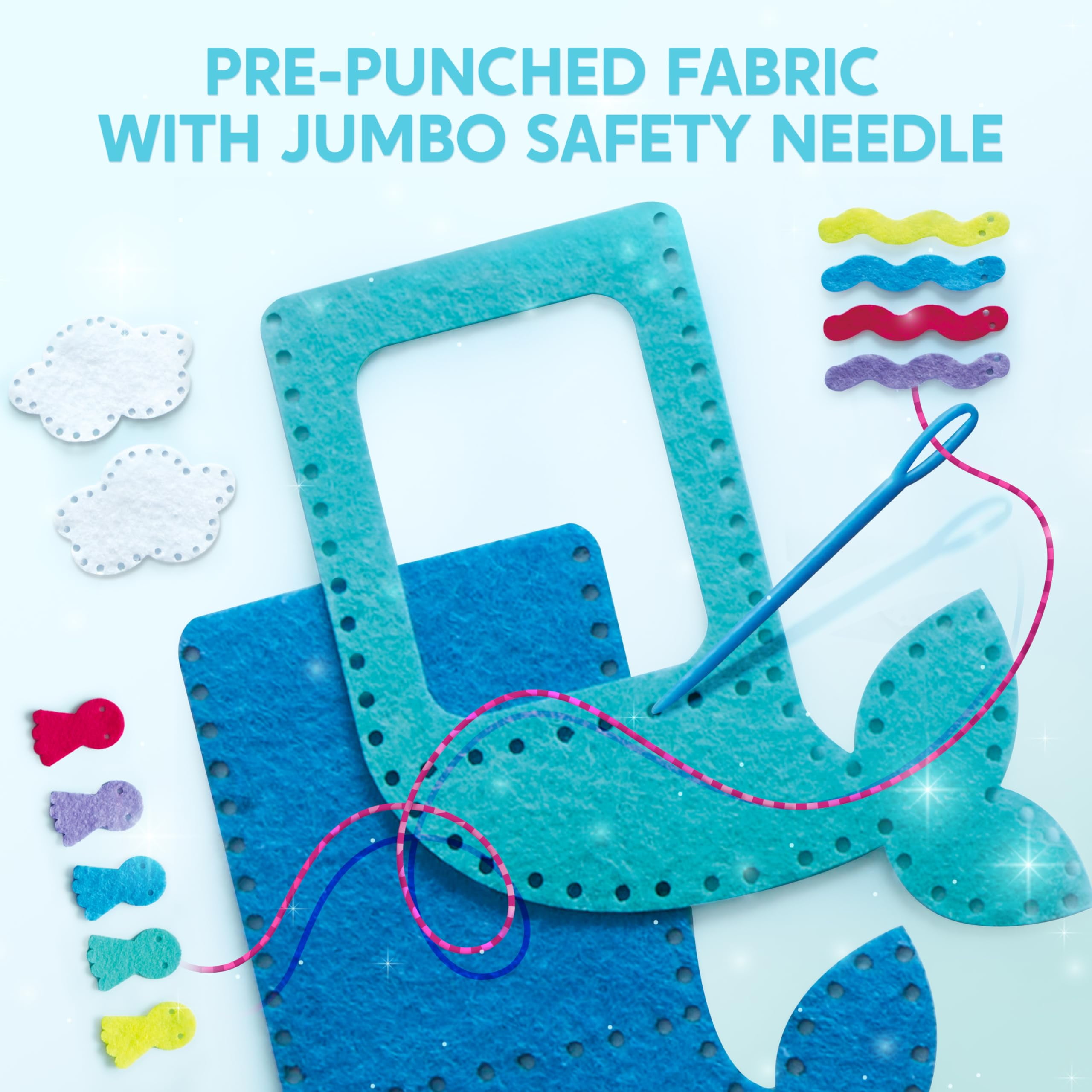 Joyfy 7 Sewing Projects Felt Sewing Kit for Kids, Animal Arts and Crafts of Magical Unicorn Pillow and Enchanting Mermaid Card Holder, Christmas Birthday Gift for Girls Aged 6+