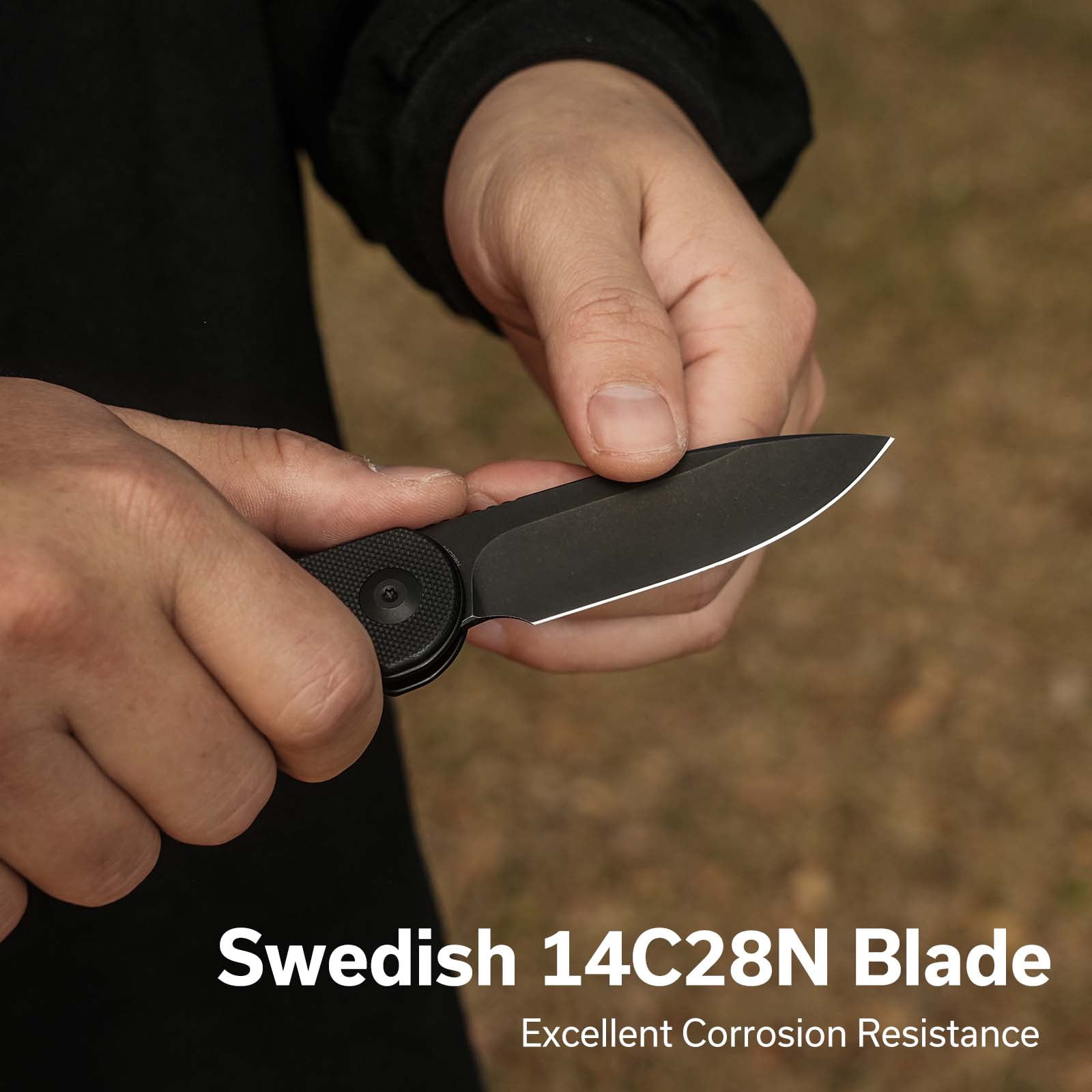 CIVIVI Elementum Slip Joint Pocket Knife, Folding Knife with 2.96" Swedish 14C28N Blade G10 Handle C18062AJ-1 (Black)