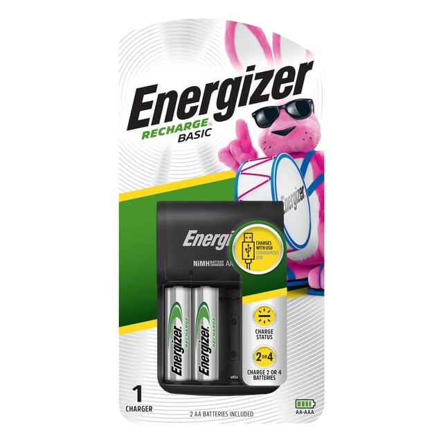 Energizer Recharge Cargador de batería básico, recargable AAA y cargador de baterías AA recargable
