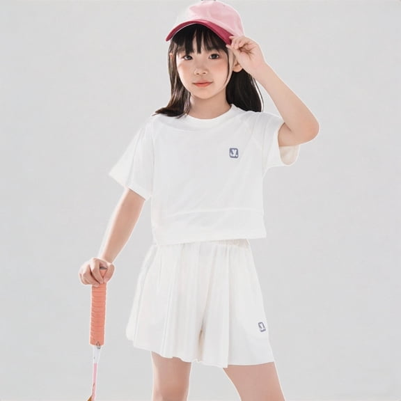 Krdevn Girls' Summer Casual Training Suit Comfortable and Loose Top and Skirt Pants Sportswear Set Suitable for Daily Wear,16-17 Years