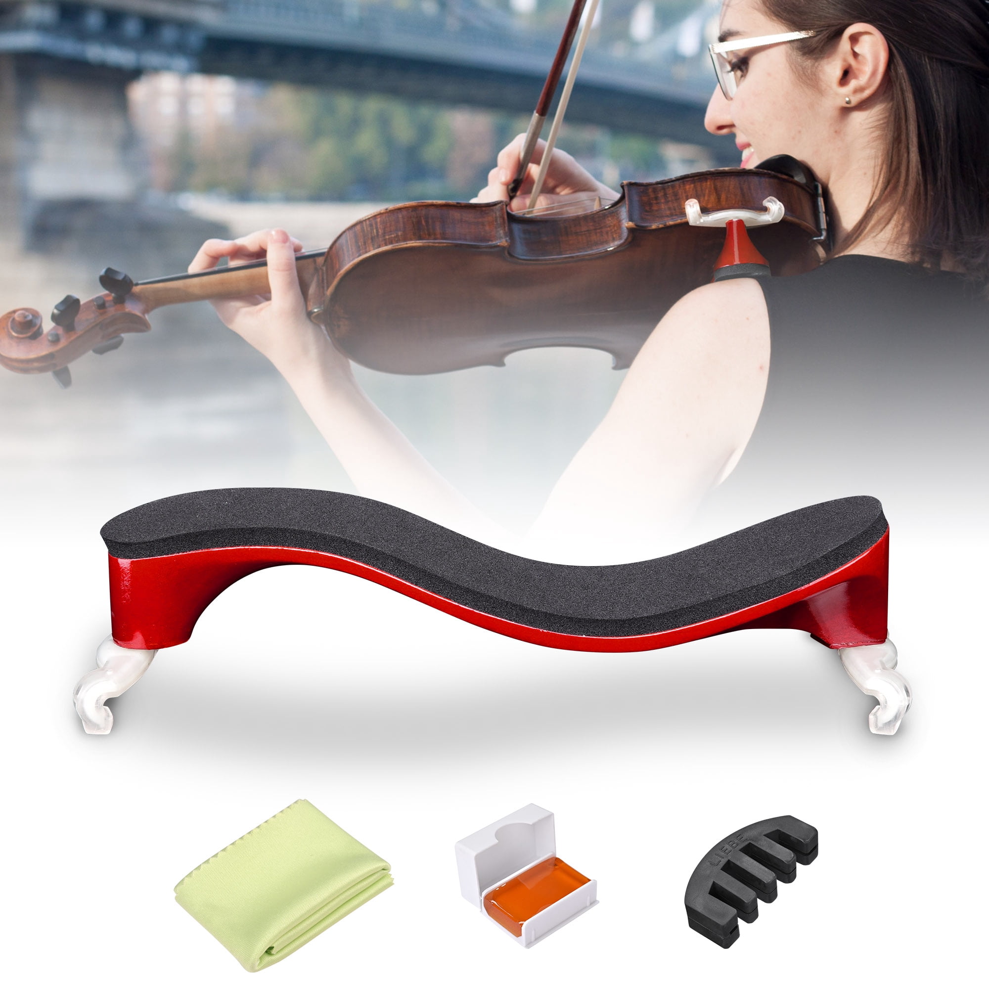 Wooden Violin Shoulder Rest for 3/4 4/4 Violin with Practice Mute Adjustable Feet