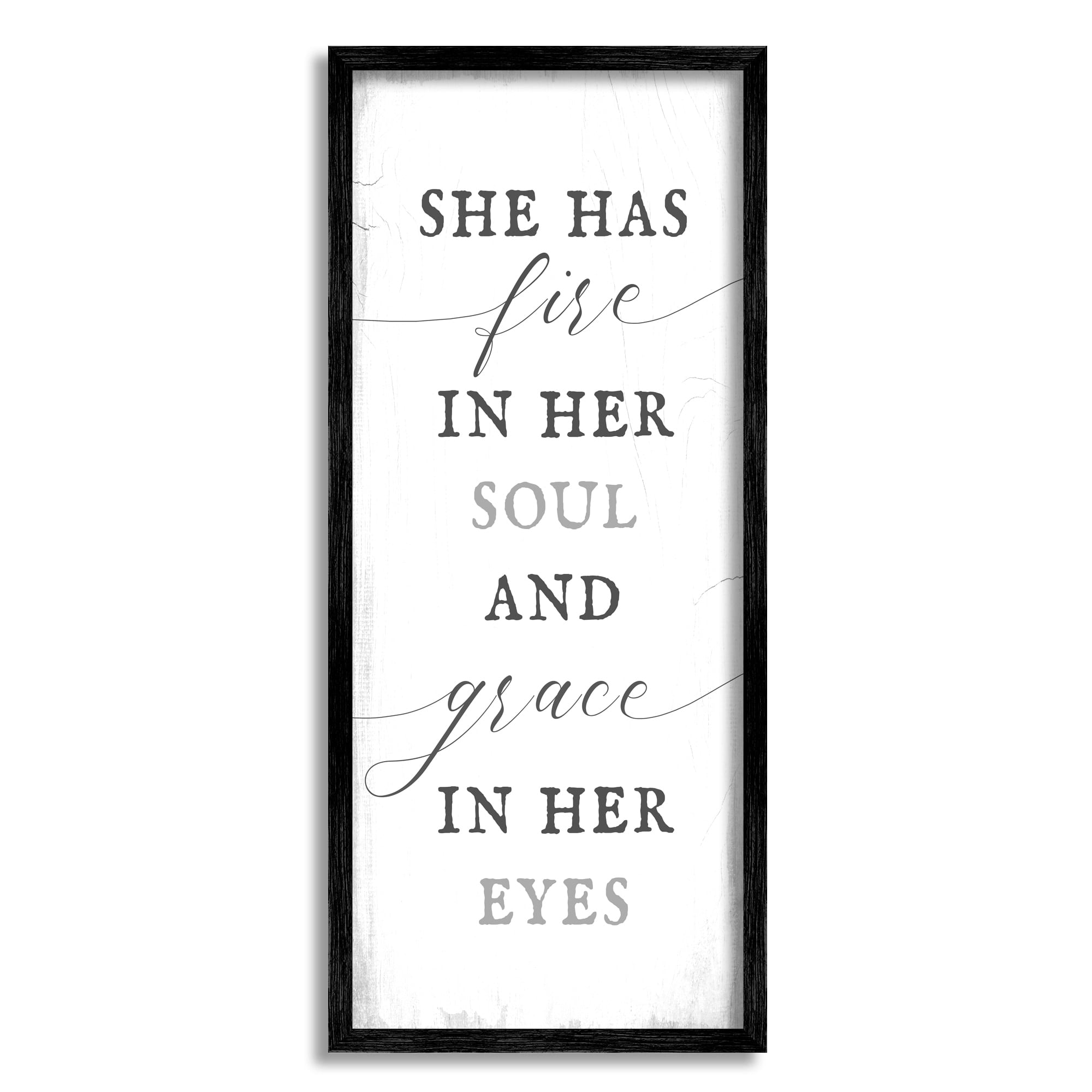 Stupell Industries She has Fire in Her Soul Motivational Girl Power Graphic Art Gray Framed Art Print Wall Art, 10x24, by Lil' Rue