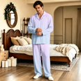 thumbnail image 6 of Couple Matching Pajamas Long Sleeve Womens Pajama Sets Sleepwear Gradient Button Down Warm 2 Piece Set Loungewear Light Purple S, 6 of 7