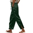 thumbnail image 1 of TaTaai Women Solid Satin Long Pants Side Split Minimalist Elegant Ladies Weekend Party Vacation Wear Non-See-Through Machine Washable No Fading Smooth Trousers Gift, 1 of 5