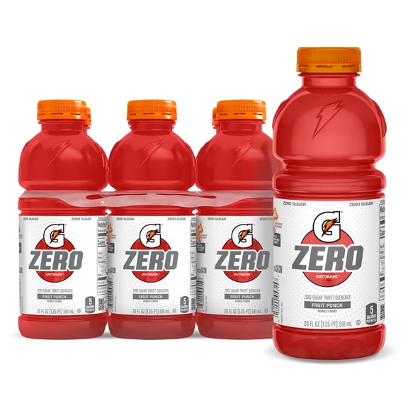 Gatorade Zero Sugar Thirst Quencher Fruit Punch Sport Drink, 20 fl oz, 6 Count Bottles