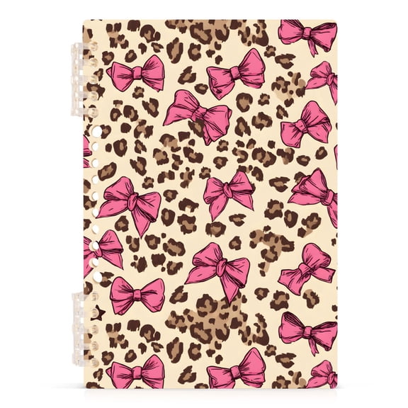 Spiral Journal Notebook Pink Bow Leopard Print A5 Lined Hardcover PP Material with 60 Pages Paper College Ruled Notebook for Work Note Taking Writing 5.7x8.3 Inch
