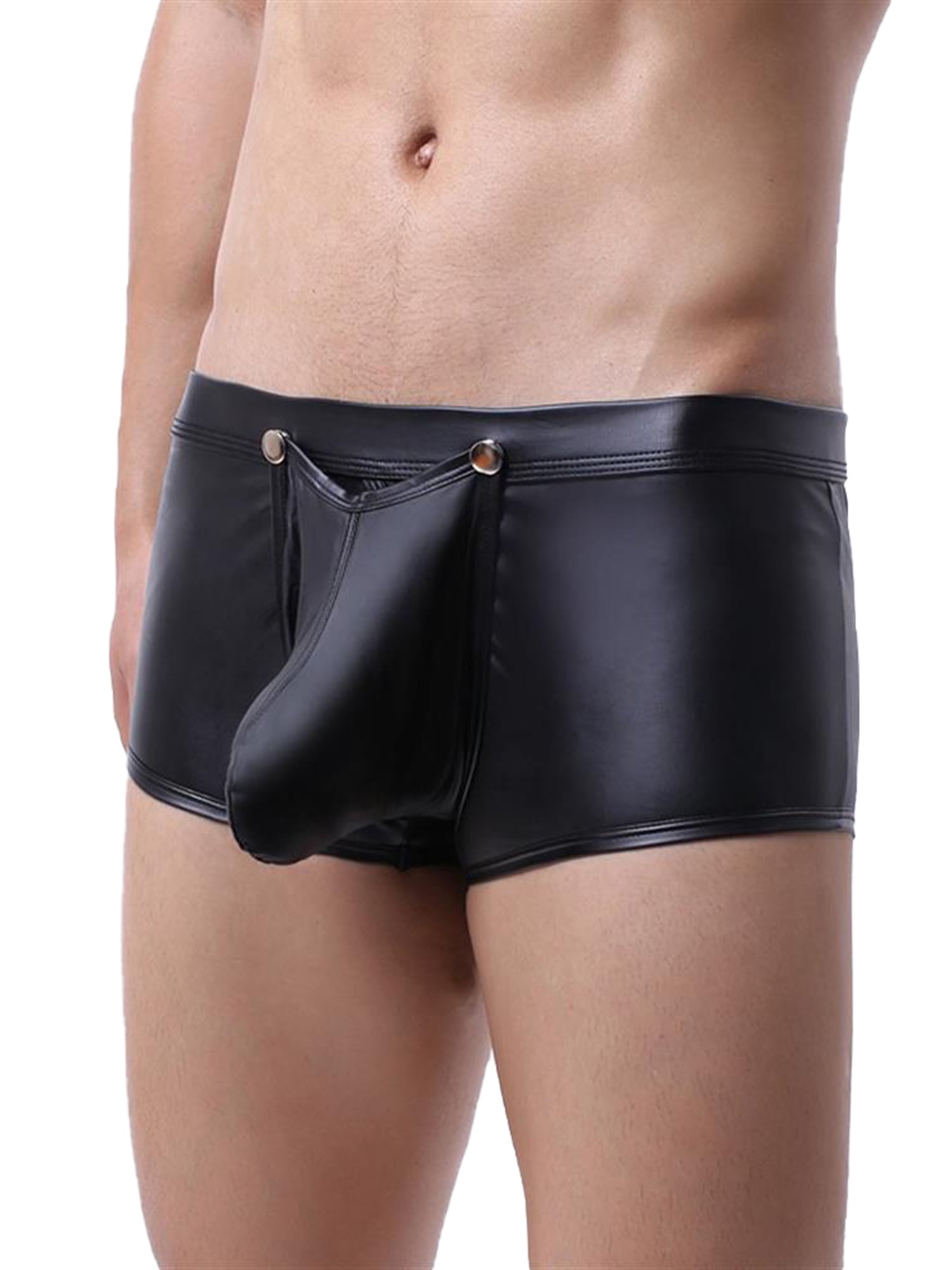 Mens Shiny Leather Underwear Trunks Pouch Pants Shorts Boxer Briefs Lingerie 