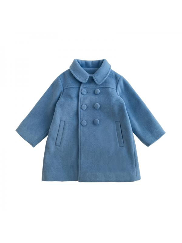 Happy Cherry Girls Hooded Coat Kids Woolen Overcoat Winter Double-Breasted Warm Jacket
