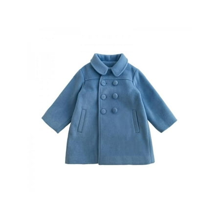 

Girls Lapel Coat Kids Woolen Overcoat Winter Double-breasted Warm Jacket