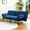Blue, variant on Gewnee Navy Blue 68.31" Futon Sofa Bed, Solid Eucalyptus Wood Frame, Golden Metal Legs, 5 Adjustable Backrest, 2 Pillows for Home Office Guest Room