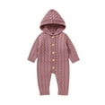 thumbnail image 2 of Suealasg Toddler Baby Girl Boys Sweater Romper Long Sleeve Buttons Hooded Solid Color Knit Jumpsuits 3M 6M 12M 18M Newborn Fall Winter One Piece Bodysuit Clothes, 2 of 10