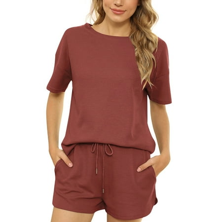 

Women s Short Sleeve Pajama Sleepwear 2 Pcs Set Top & Shorts Sleepwear Loungewear