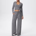 thumbnail image 2 of Women's Soft Fabric Activewear Set Mid Rise Tummy Smoothing with Elastic Waist Functional Side Pockets Perfect for Yoga Gym Workouts or Outdoor Running Versatile JASKFLY Gray L, 2 of 6
