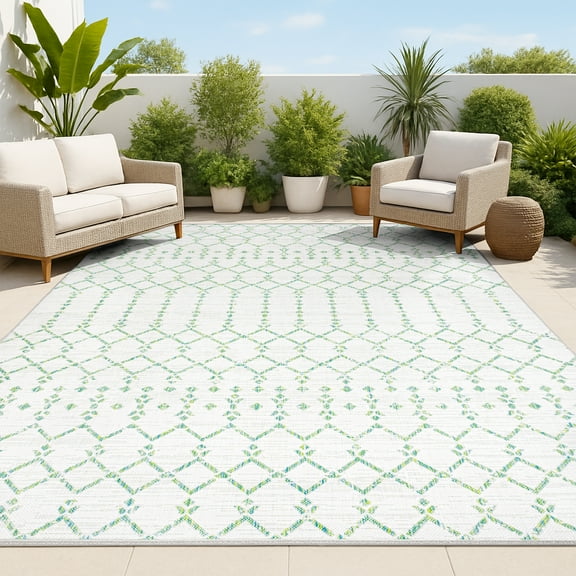 JONATHAN Y SANTA MONICA 4 x 6 Area Rug, Ourika Moroccan Geometric Textured Weave - Green/Ivory, SMB108R-4
