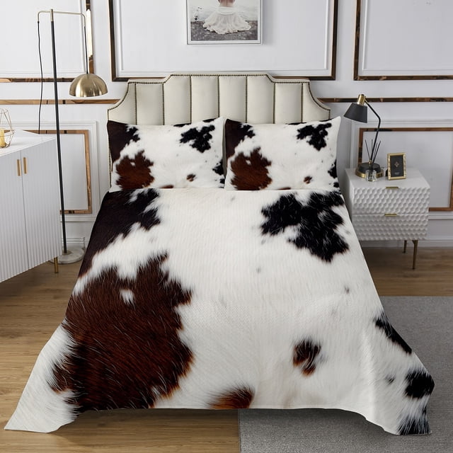 Erosebridal Rustic Cow Print Coverlet Set Queen, Animal Bedding Set, Farmhouse Decor, 3 Pieces