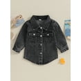 thumbnail image 2 of Bslissey Little Boys Girls Denim Coats Solid Color Long Sleeve Lapel Buttons Jean Jacket Toddler Kids Casual Outerwear for Daily 12M 18M 24M 3T 4T 5T, 2 of 7