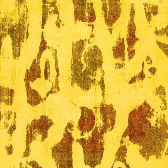 Ahgly Company Machine Washable Indoor Square Abstract Yellow Modern Area Rugs, 4' Square