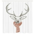 thumbnail image 2 of Ambesonne Antlers Shower Curtain, Deer with Scarf Winter, 69"Wx70"L, Redwood Grey White, 2 of 4