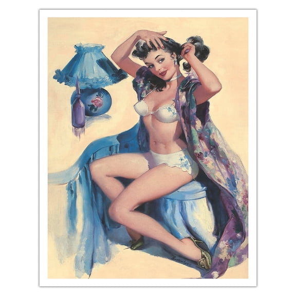 Fixing Her Hair - Vintage Pin Up Girl Print by Joyce Ballantyne c.1945 - Fine Art Matte Paper Print (Unframed) 11x14in