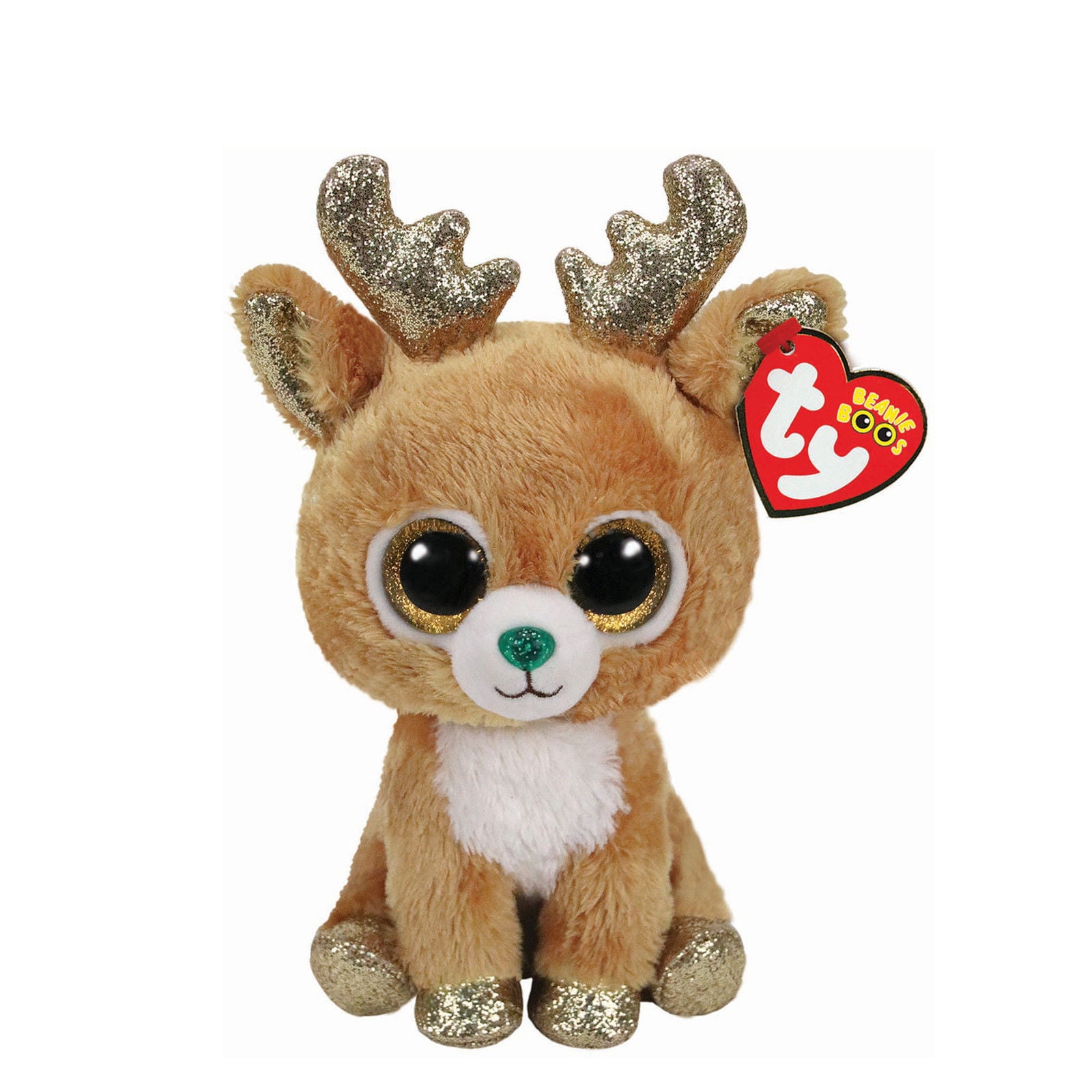 6" TY Beanie Boo Glitter Eyes Elk 2019 New Fudge Christmas Deer Plush Toys 