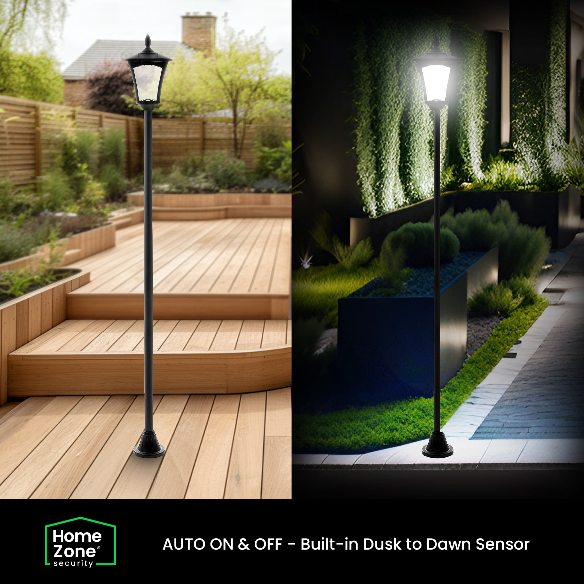 Home Zone Solar Powered Outdoor Post Lamp Light, 69" Tall Decorative Garden Landscape Post Lamp, 8 Hours Runtime, Adjustable Height, Dusk to Dawn