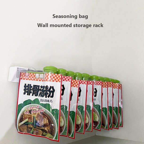 Montado en la pared Colgando Bolsa de condimentos Estante de almacenamiento Bolsa de especias Bolsa Clip Organizador Hugtrwg Para estrenar