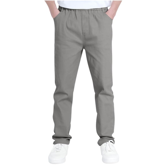 Boys' Elastic Waist Chino Pants - Stretch Pull-On Twill Uniform Pants for Kids & Youth Gray 14-15 years