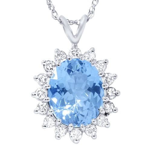 Pompeii 5 1/2ct Blue Topaz Diamond Pendant 14K White Gold (G,I1)