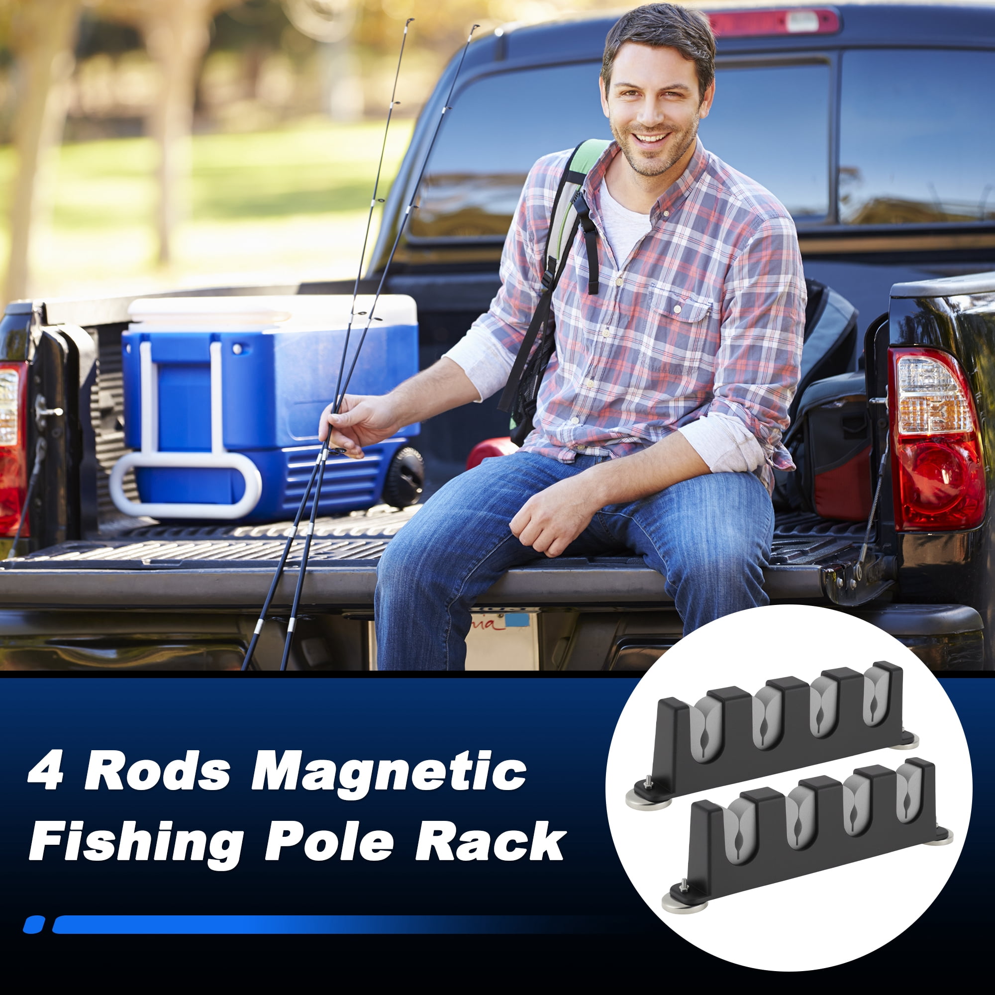 Unique Bargains Magnetic Fishing Rod Holder for Car Black + Grey 4 Rods 2 Pcs